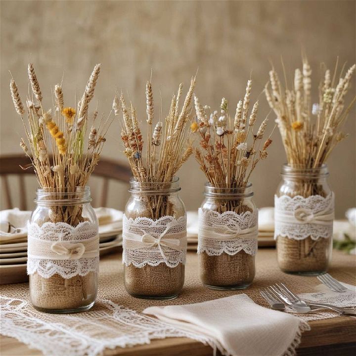 burlap and lace centerpiece for thanksgiving