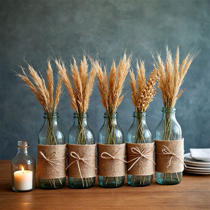 burlap and twine bottles centerpiece