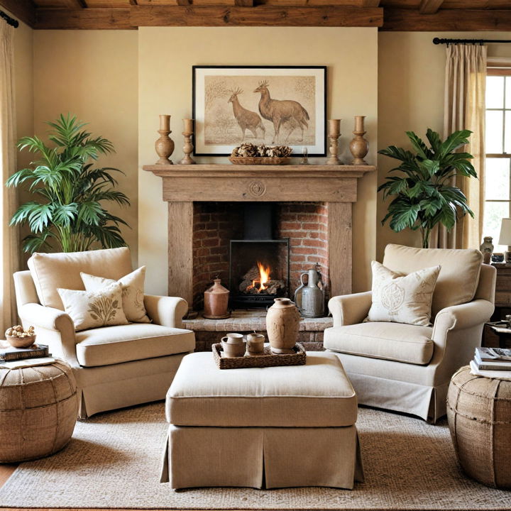 burlap covered living room furniture