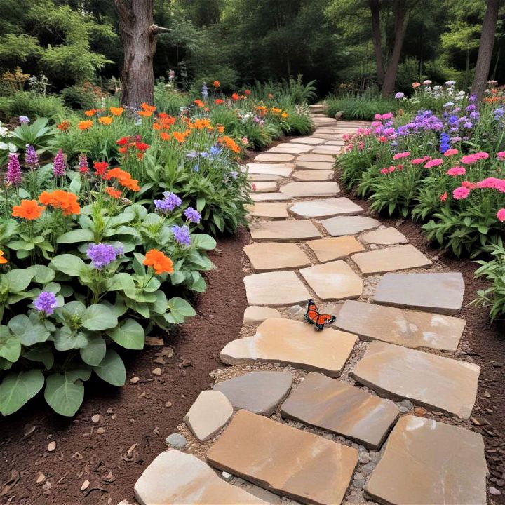 butterfly garden with a flagstone path