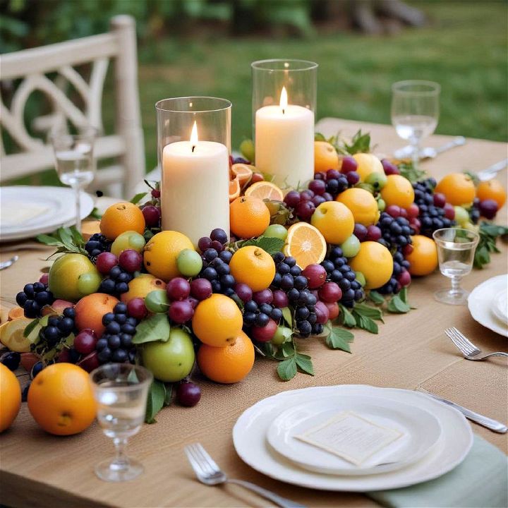 candle and fruit centerpiece for summer wedding