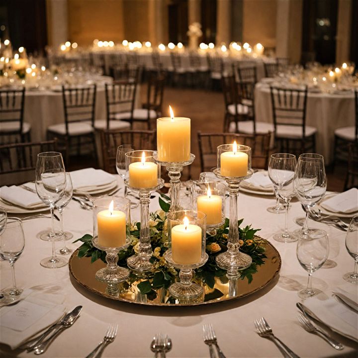 candle and mirror plates for wedding centerpiece