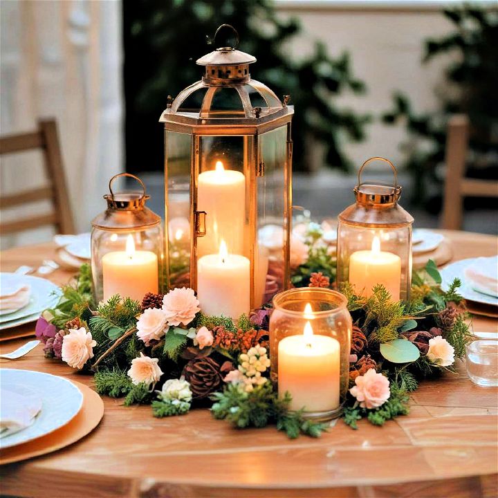 candles and lanterns for round table
