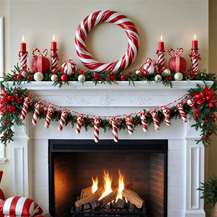 candy cane themed mantel garland
