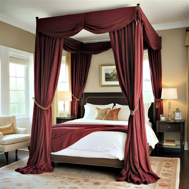 canopy beds with colorful drapes
