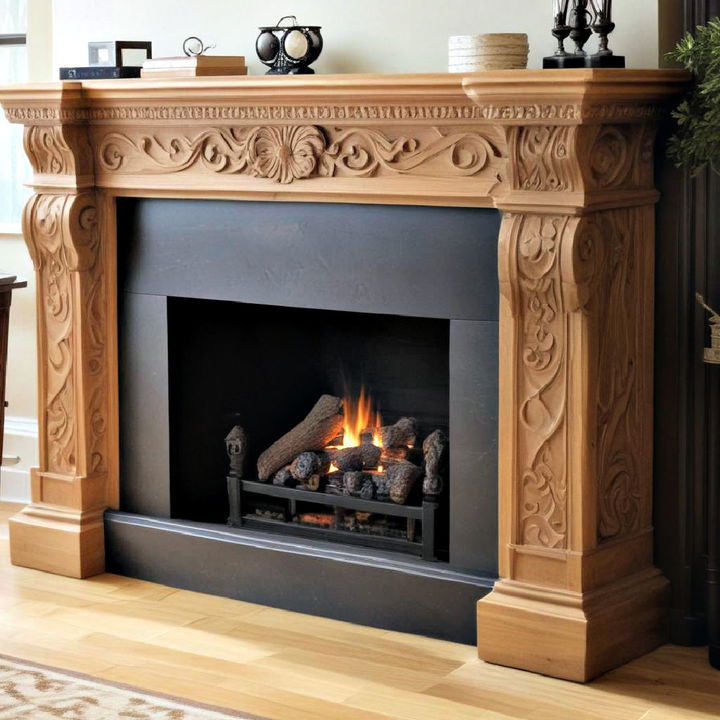 carved wood mantel fireplace