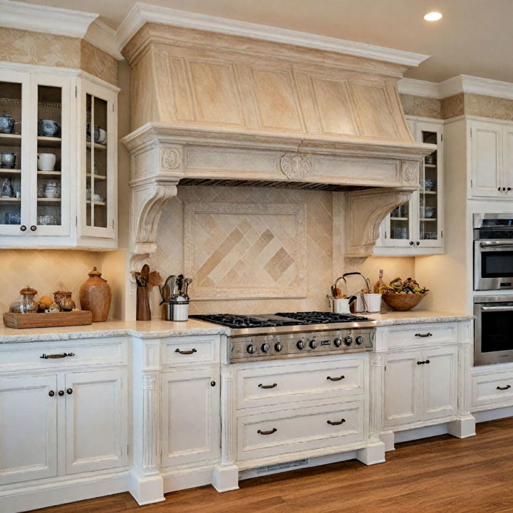 carved wooden accents french country kitchen