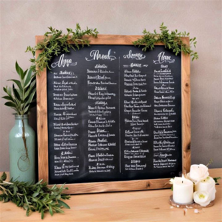 chalkboard menu for wedding