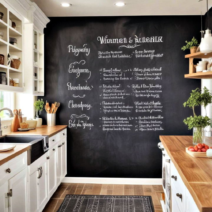 chalkboard wall barndominium kitchen