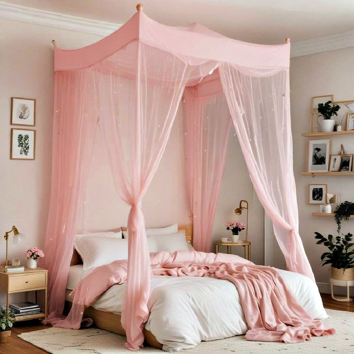 charming pink bed canopy