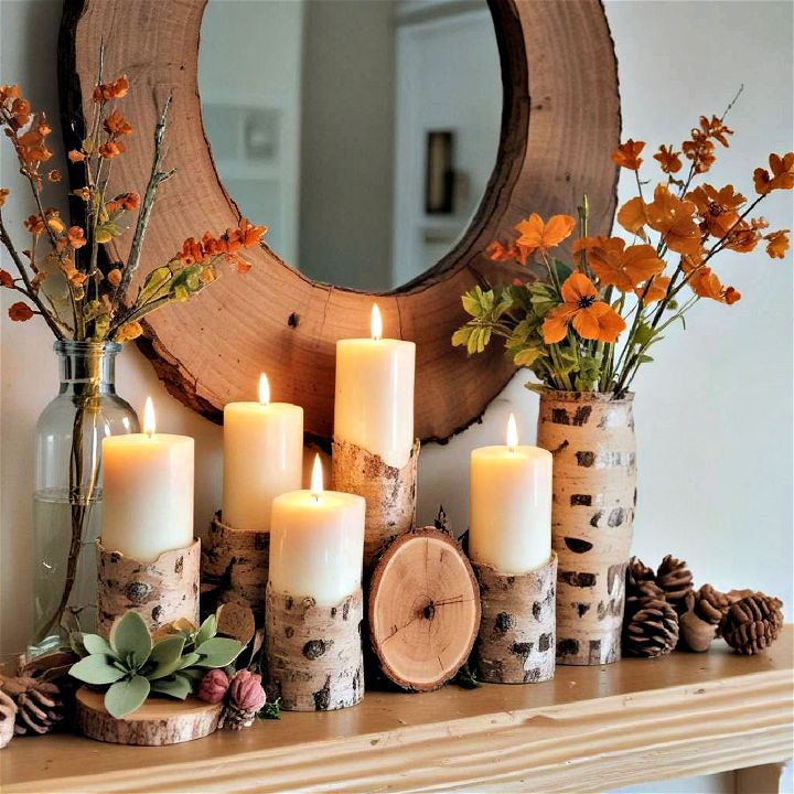 charming wood slice mantel decor