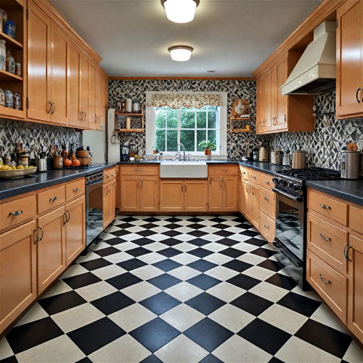 checkerboard flooring for retro kitchen