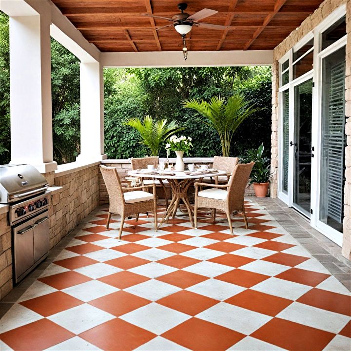 checkerboard pattern concrete patio