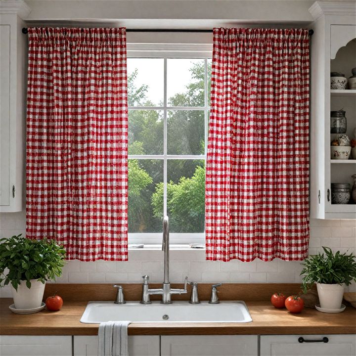 checkered curtains for retro kitchen