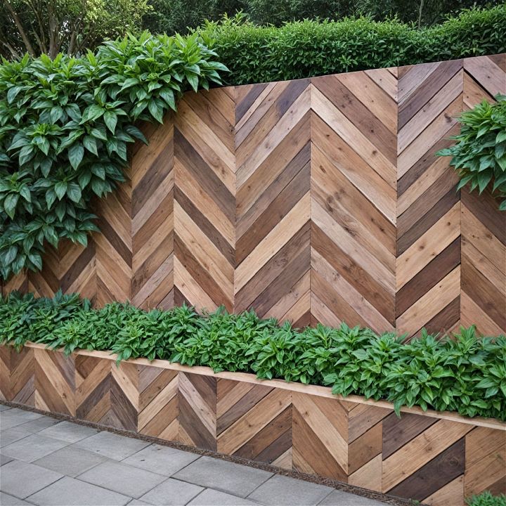 chevron patterned wood retaining wall