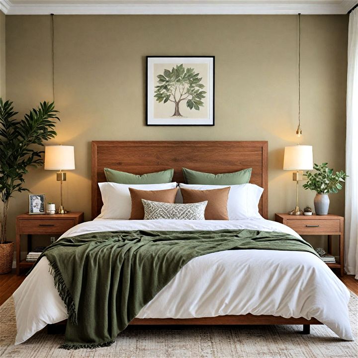 chic bedroom wall with earthy tones