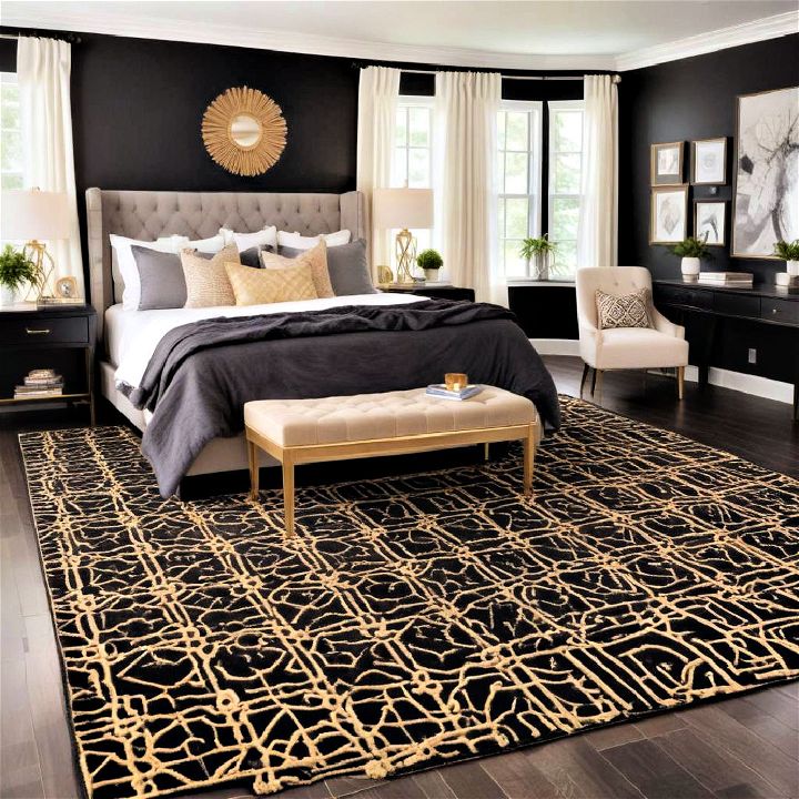 chic black and gold area rug