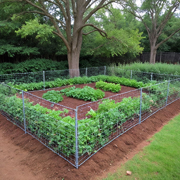 chicken wire fences protect garden from small animals