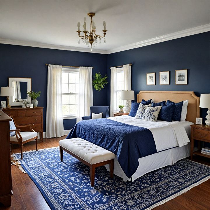 classic and elegance navy bedroom