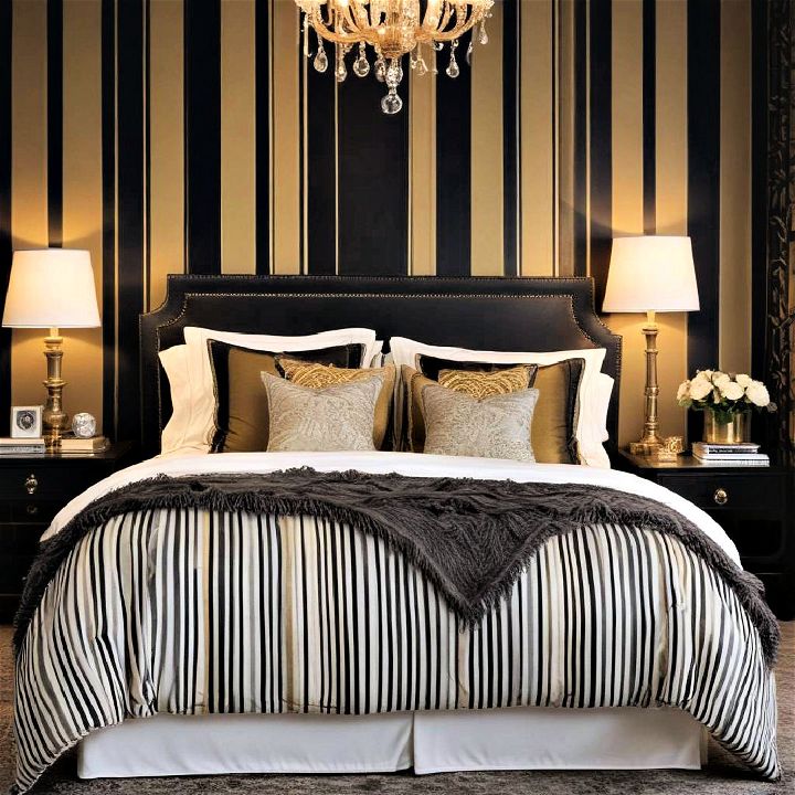 classic black and gold stripes bedroom