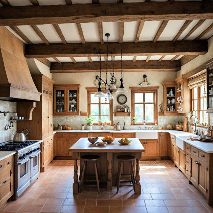 classic country kitchen with exposed beams