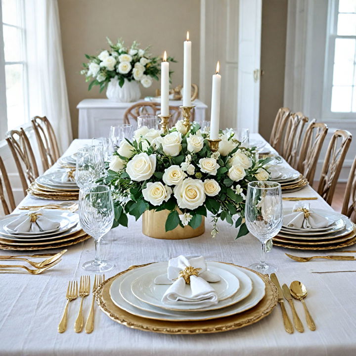 classic white and gold table setting
