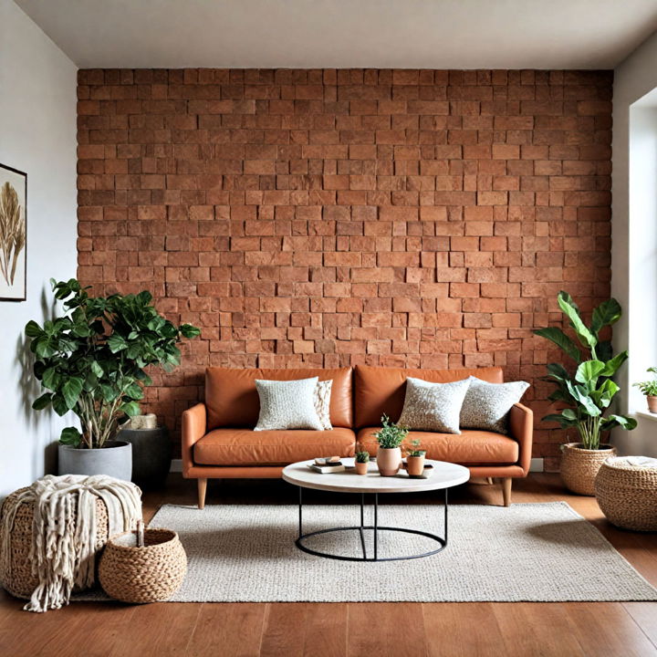 clay and terracotta pieces accent wall
