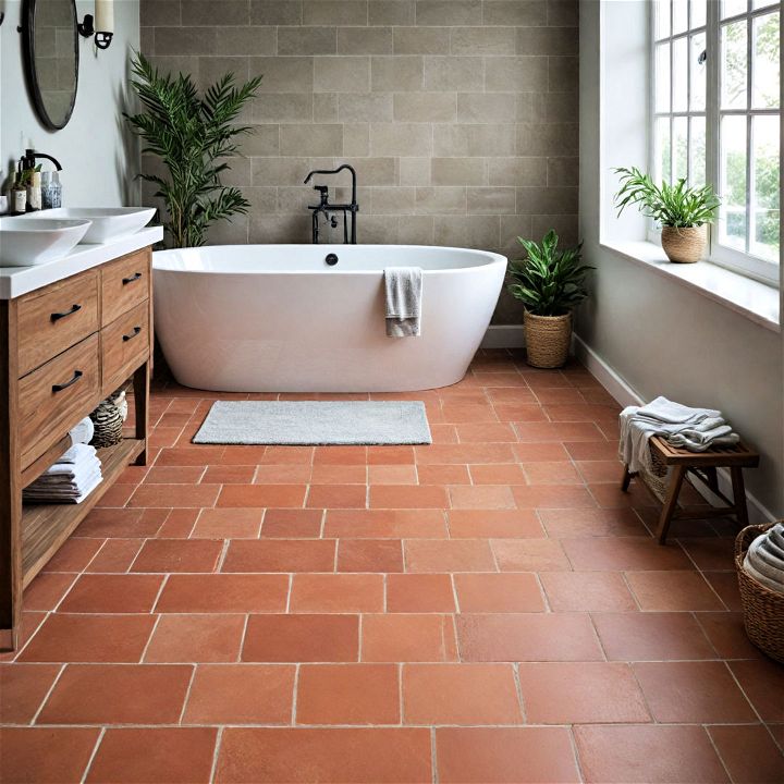 clay tile flooring for an earthy bathroom