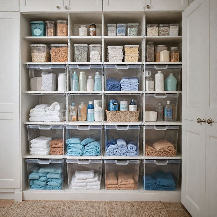 clear storage bins for laundry room