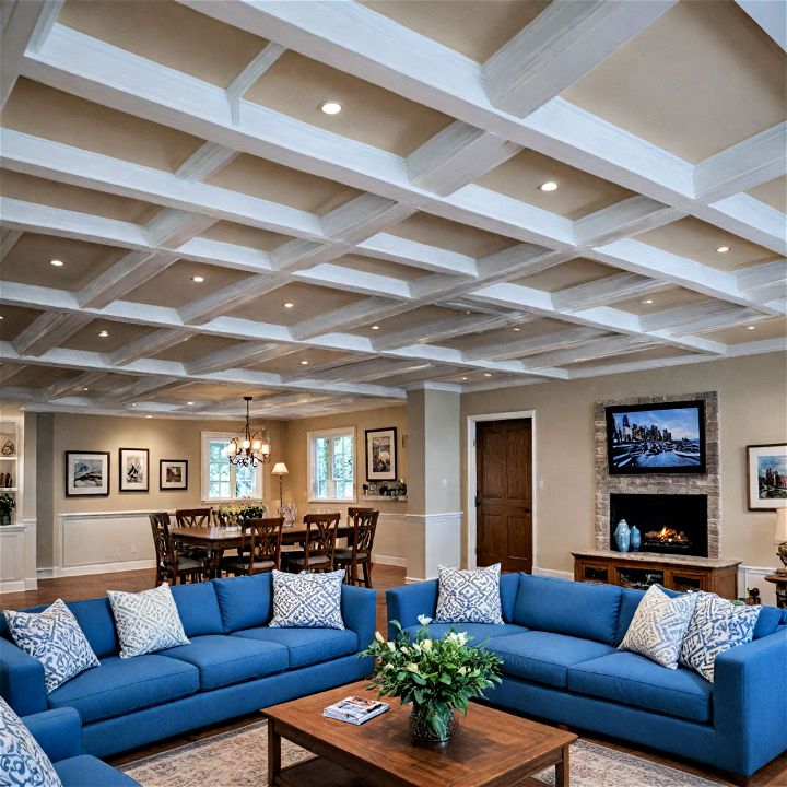 coffered ceiling to add depth to a basement