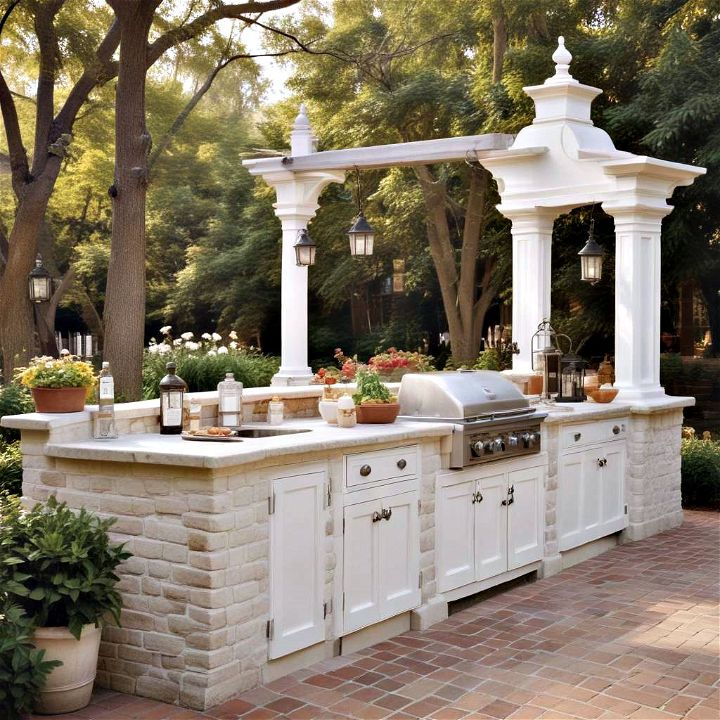 colonial revival outdoor kitchen