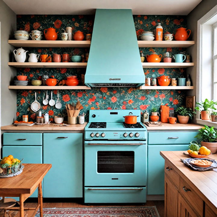 color rich stove for maximalist kitchen decor