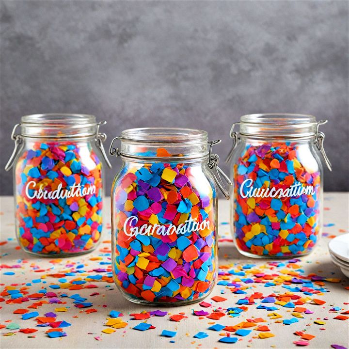 colorful confetti jars centerpiece