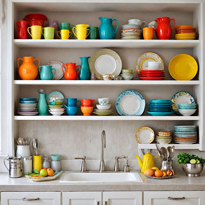 colorful dishware display for kitchen