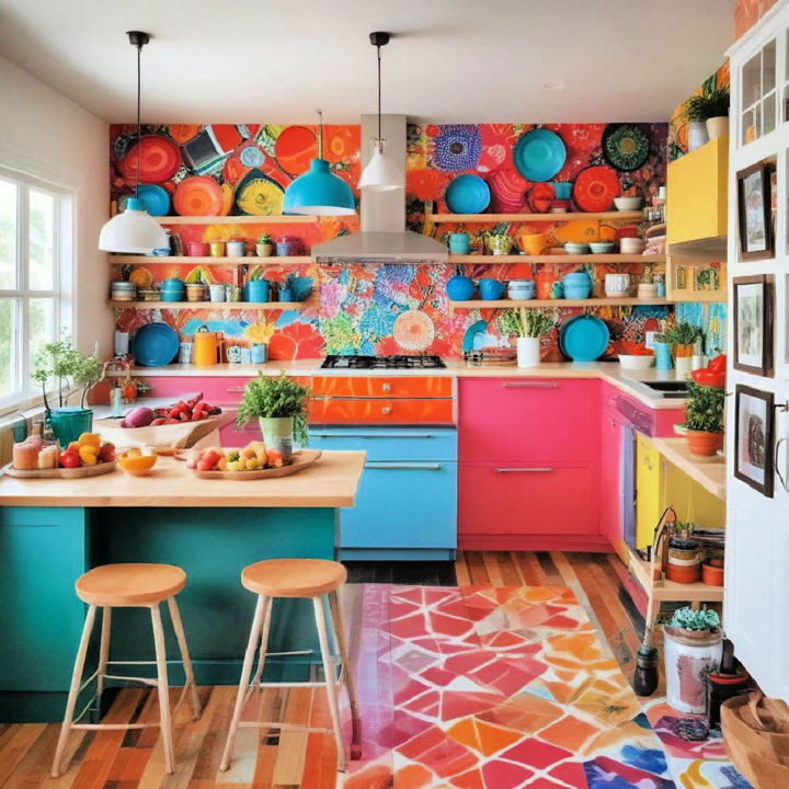 colorful kitchen painted drawer interiors
