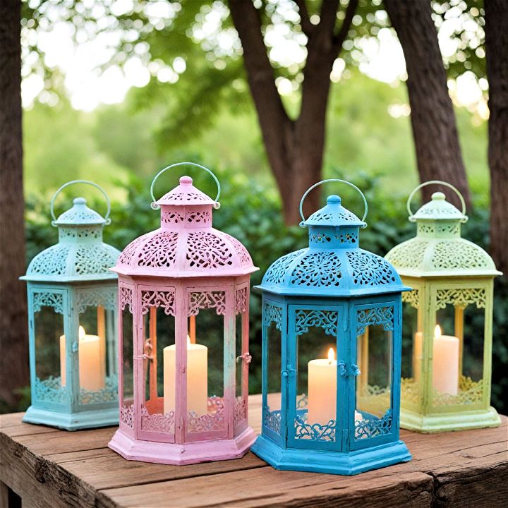 colorful painted lanterns wedding centerpiece