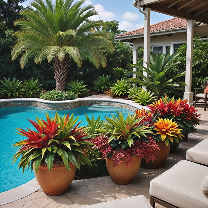 colorful plant arrangements for pool decor