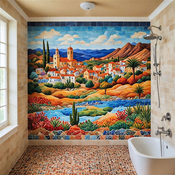 colorful spanish style shower tile mural