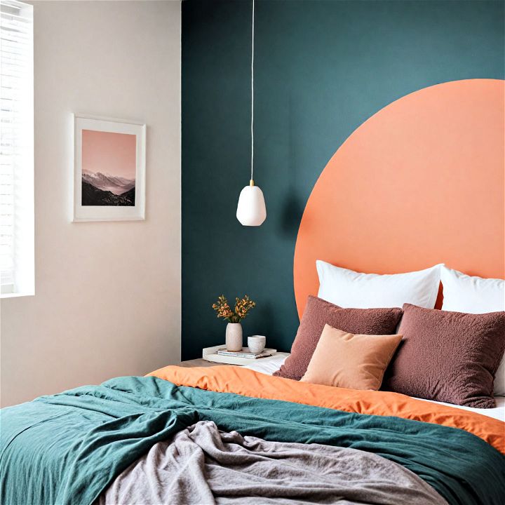 colour blocked accent wall headboard
