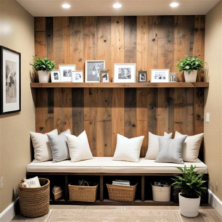 comfortable barnwood feature nook