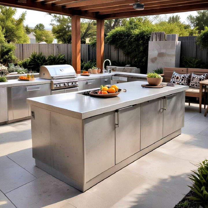 concrete and stainless steel combo island