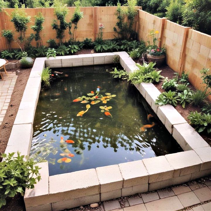 concrete block pond to any garden decor