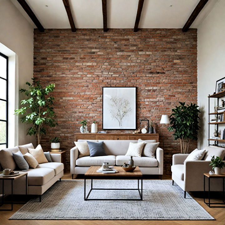 contrast brick wall with light furniture