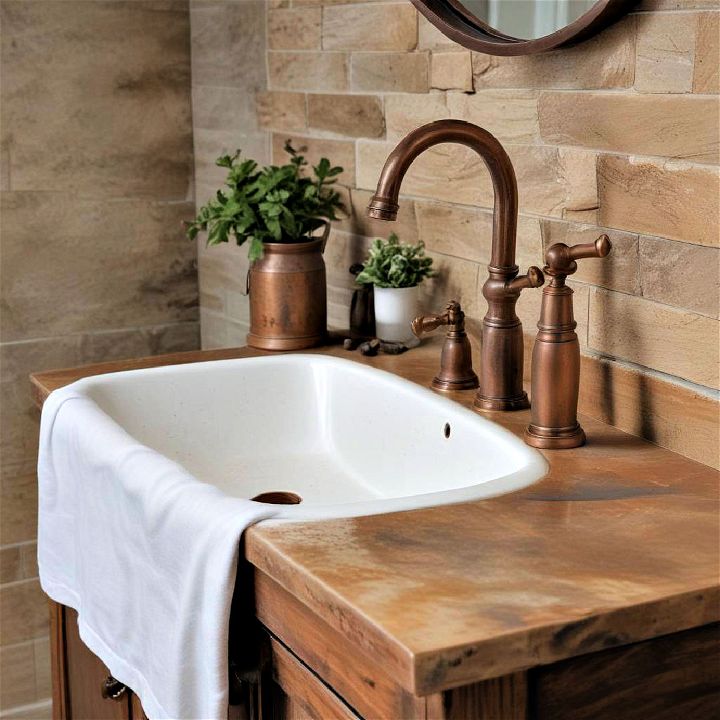copper faucet cottage bathroom