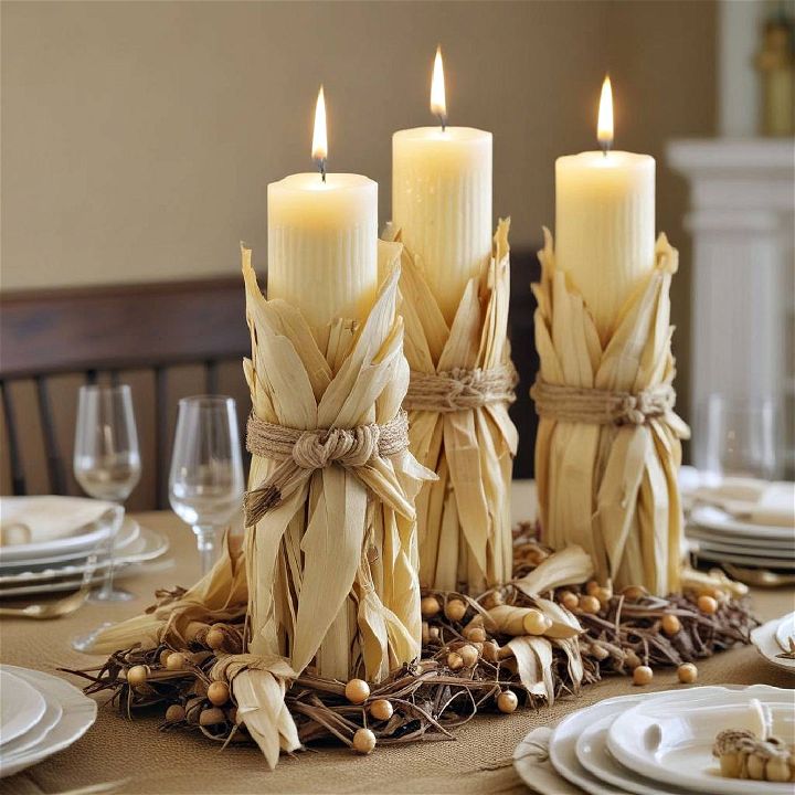 corn husk candles centerpiece