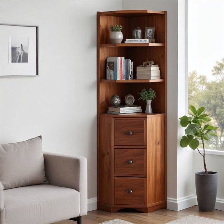 corner bookshelf with drawers
