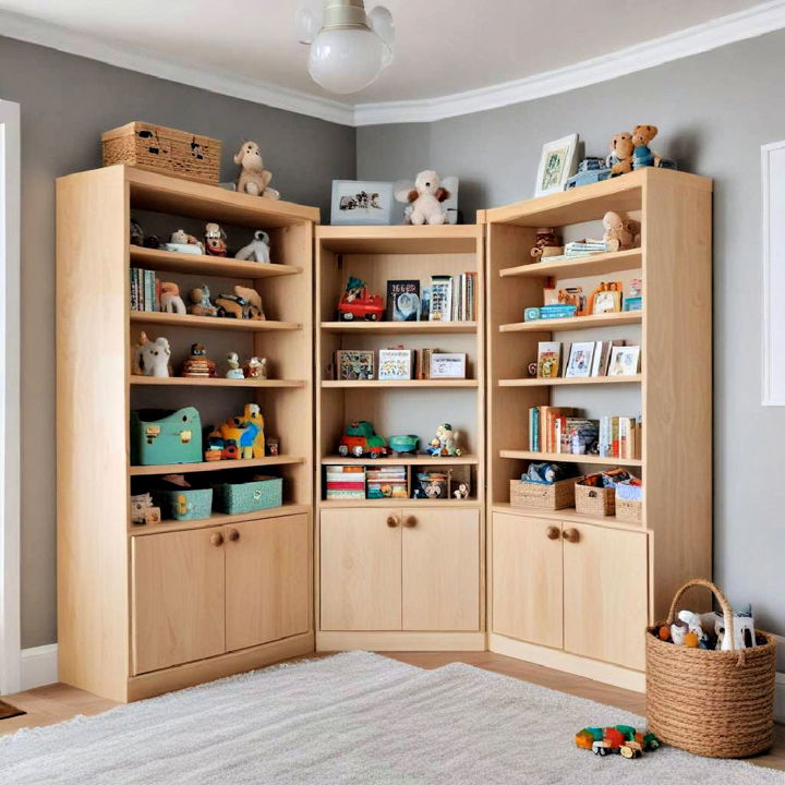 corner cabinets for storing toys and books
