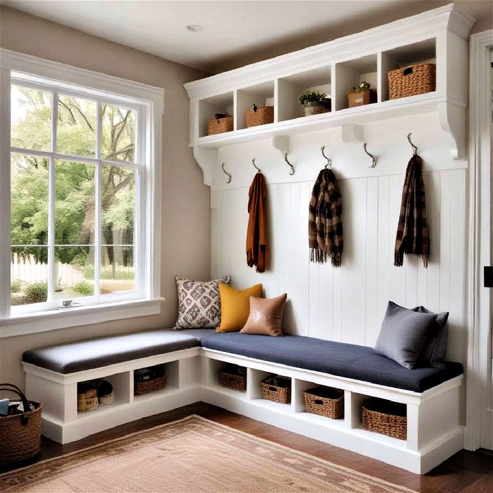 corner mudroom bench idea