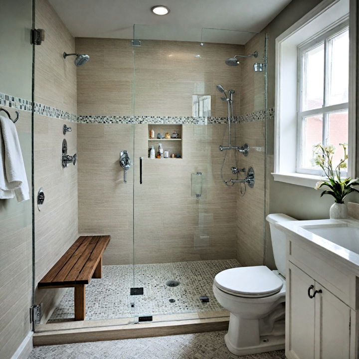 corner shower with built in bench