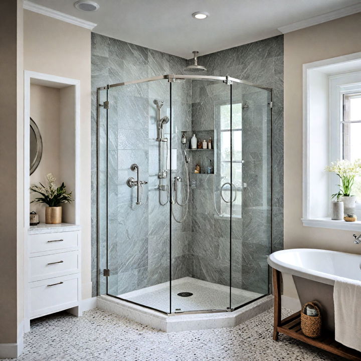 corner shower with custom fixtures